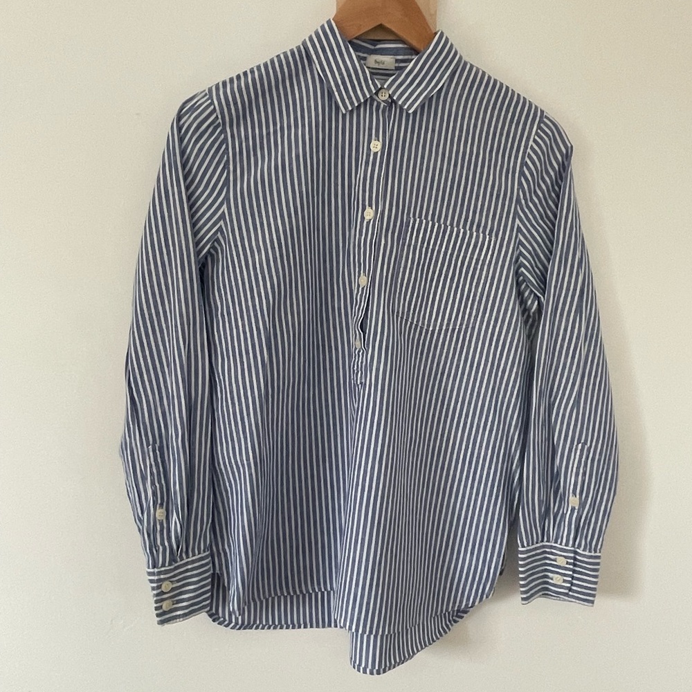 J. Crew size small boy fit 3/4 button down blue and white stripe